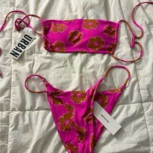Urban Outfitters Pink Rose Vibrant Pink and Orange Bikini